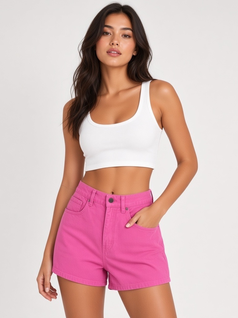 Cotton On | Pink rigid denim high rise A line jean shorts size 4